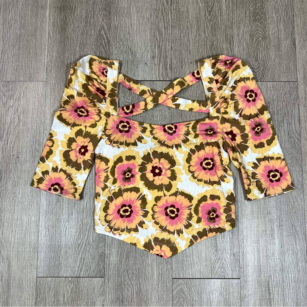 Free People Women's Flirty Flowery 'Give Me More' Top X-Small Criss-Cross Back